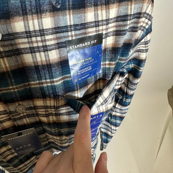 NWT Apt. 9 Blue Plaid Button Up Flannel Shirt Untucked Fit Mens Size Small S - Picture 6 of 12